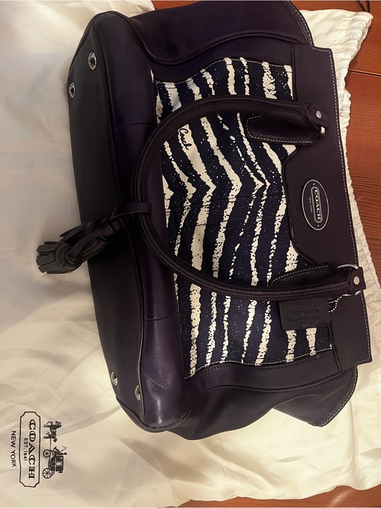 Coach Handbags - Coach Purple Zebra-Print Leather Satchel